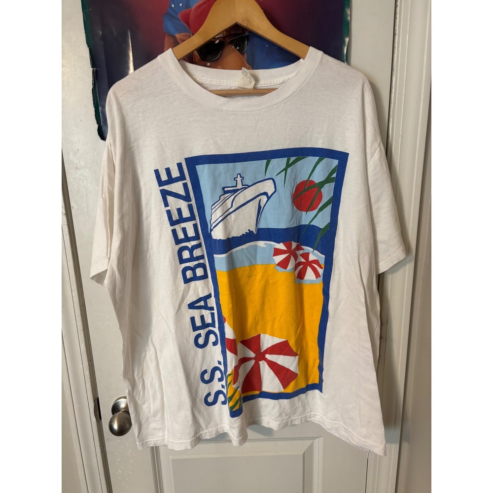 Vintage SS Sea Breeze Cruise Ship Graphic T-Shirt Mens Large White Made in USA